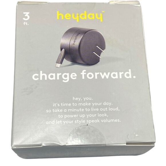 Heyday Wall Charger Retractable 3ft USB-C Cable Fast Charge Phone Tablet Black - Picture 4 of 8